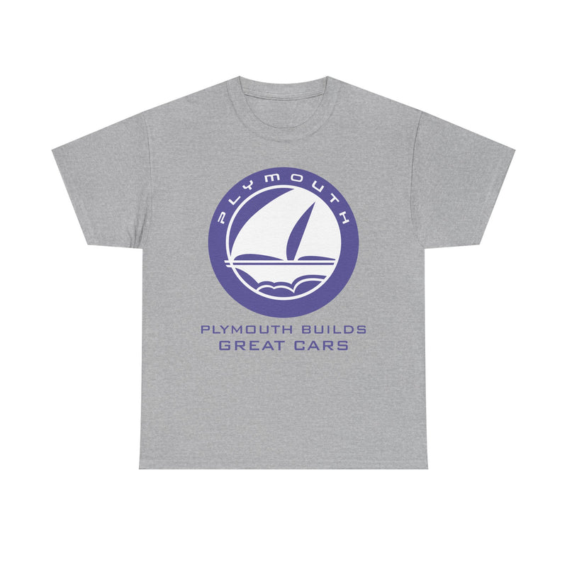 Load image into Gallery viewer, Plymouth Builds Great Cars Sailboat Purple Logo Vintage T-shirt