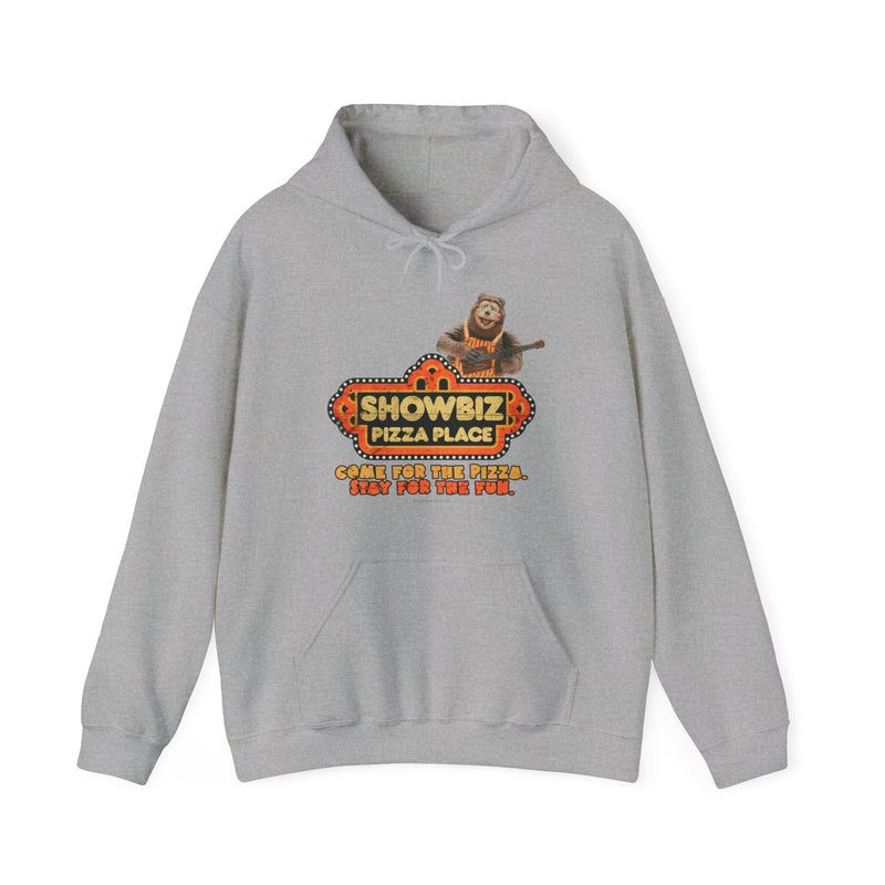 Load image into Gallery viewer, Showbiz Pizza Place Come for The Pizza Tribute Pullover Hoody