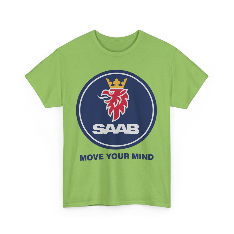 Load image into Gallery viewer, Saab Move Your Mind Crowned Griffin Blue Circle Logo T-shirt