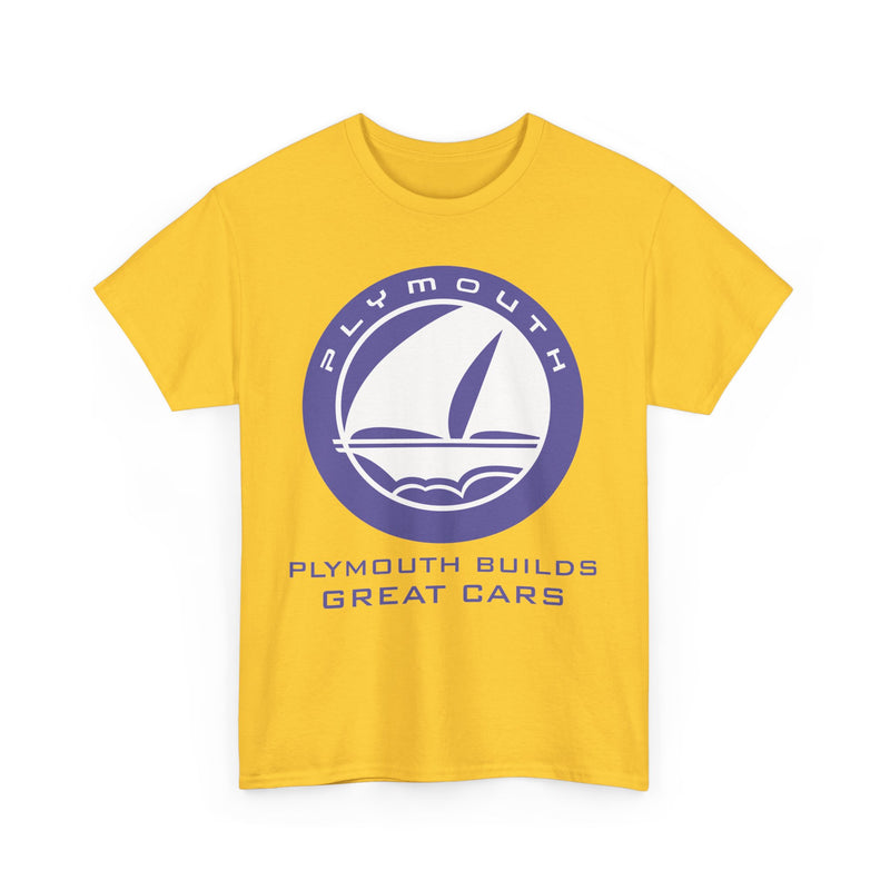 Load image into Gallery viewer, Plymouth Builds Great Cars Sailboat Purple Logo Vintage T-shirt