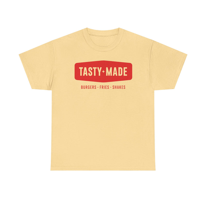 Load image into Gallery viewer, Tasty Made T-Shirt - Burger Restaurant Industry Defunct Logo Tee