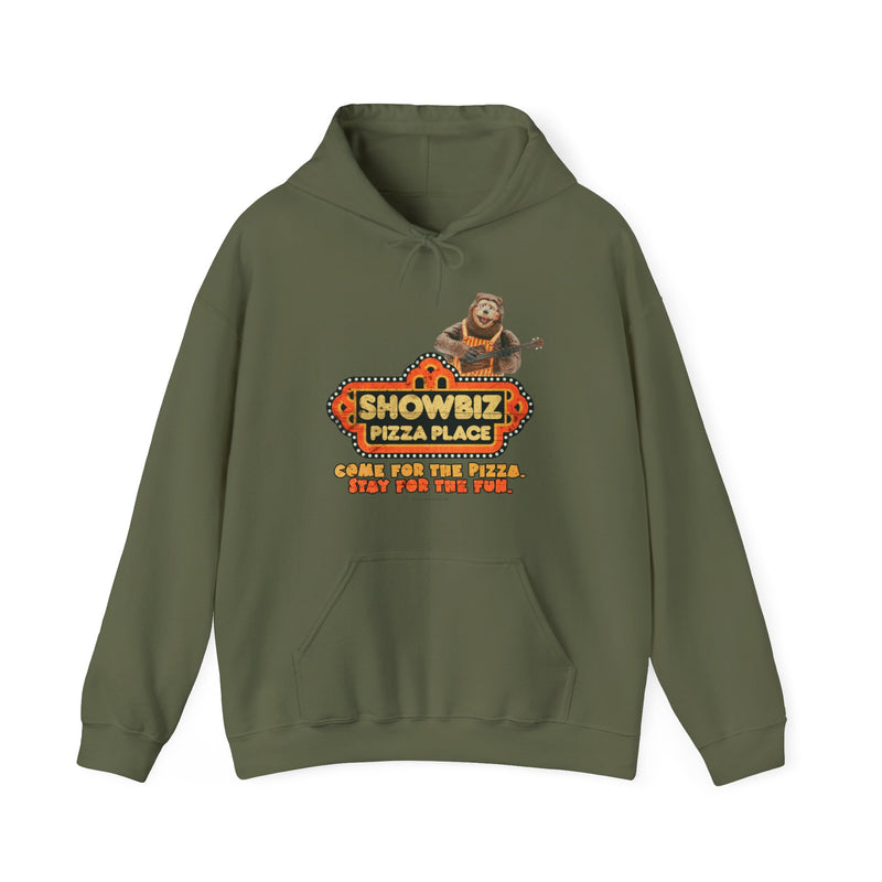 Load image into Gallery viewer, Showbiz Pizza Place Come for The Pizza Tribute Pullover Hoody