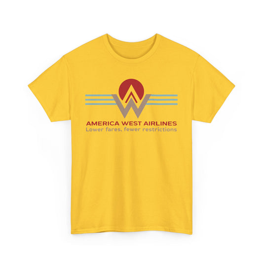 America West Airlines Mountain Sunrise Logo Lower Fares T-shirt