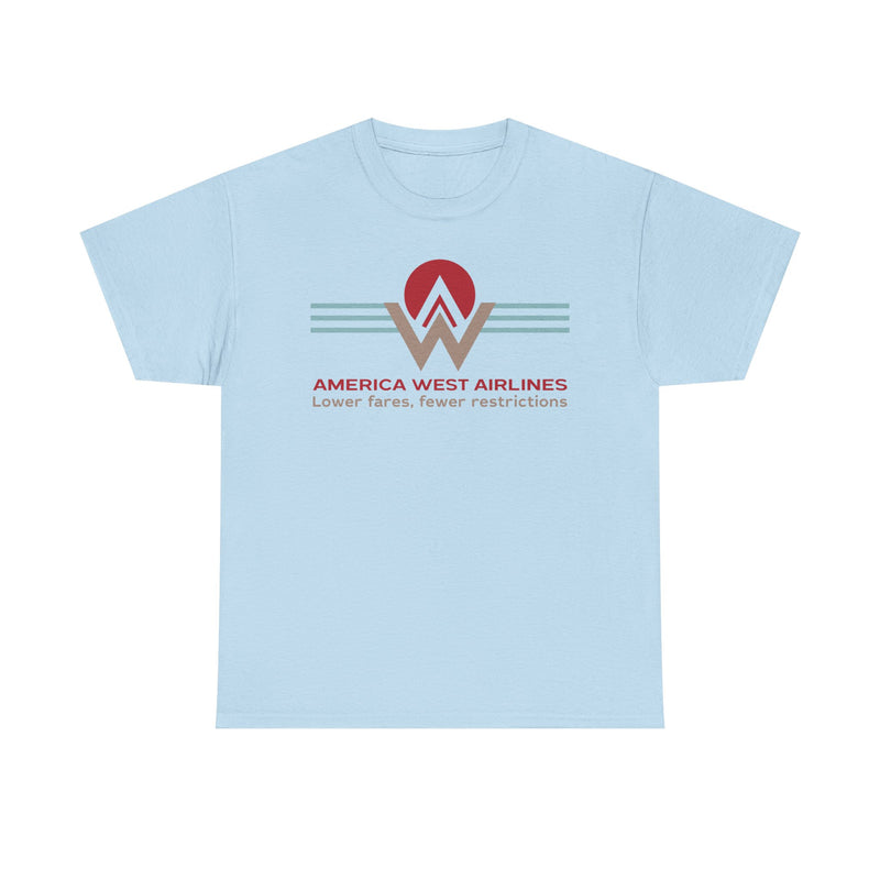 Load image into Gallery viewer, America West Airlines Mountain Sunrise Logo Lower Fares T-shirt