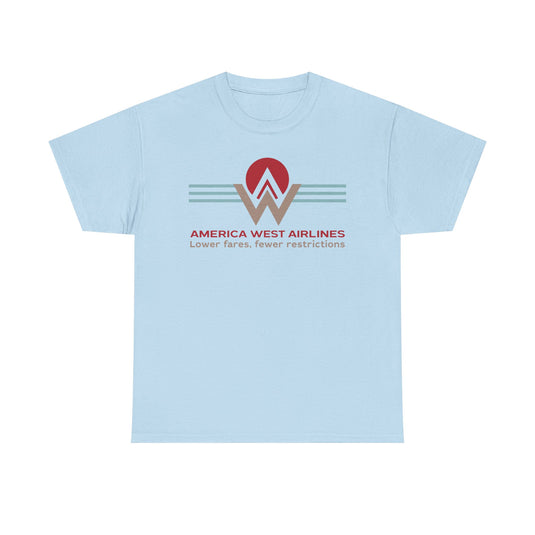 America West Airlines Mountain Sunrise Logo Lower Fares T-shirt