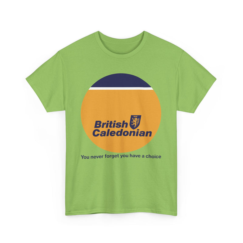 Load image into Gallery viewer, British Caledonian Yellow Circle Never Forget Choice Slogan Airline T-shirt