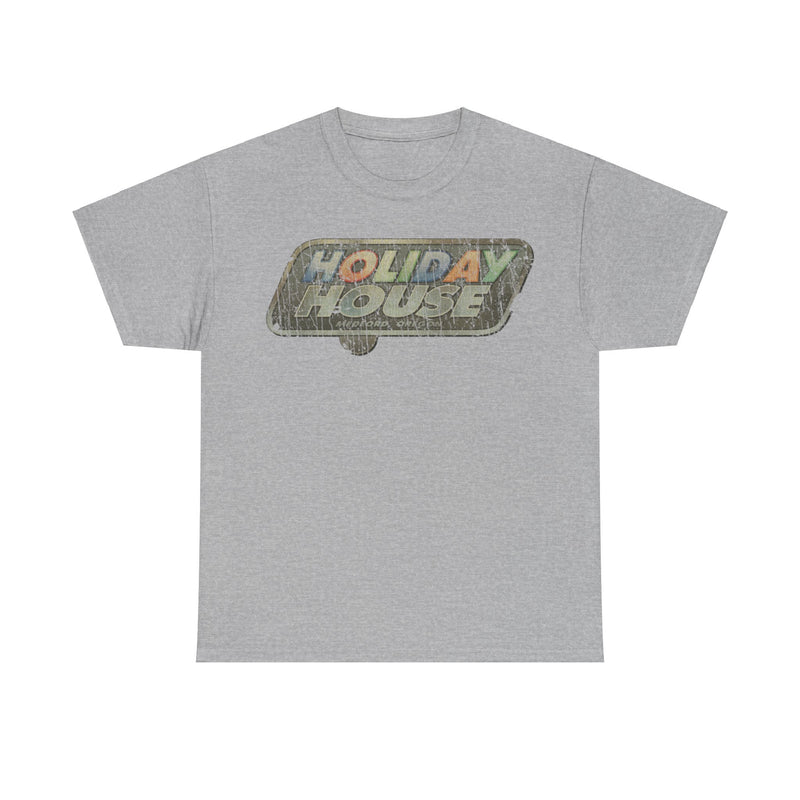 Load image into Gallery viewer, Holiday House Travel Trailers 1960 Distressed Print T-shirt