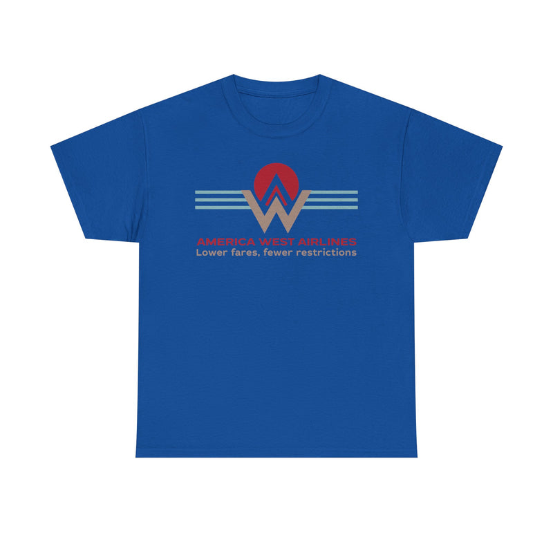 Load image into Gallery viewer, America West Airlines Mountain Sunrise Logo Lower Fares T-shirt