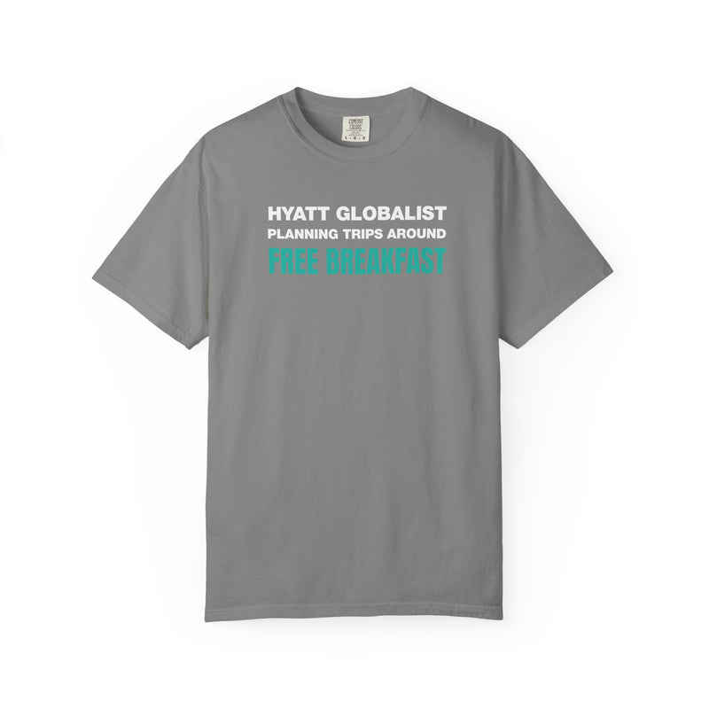 Load image into Gallery viewer, Hyatt Globalist Free Breakfast Credit Card Points Miles Teal T-shirt