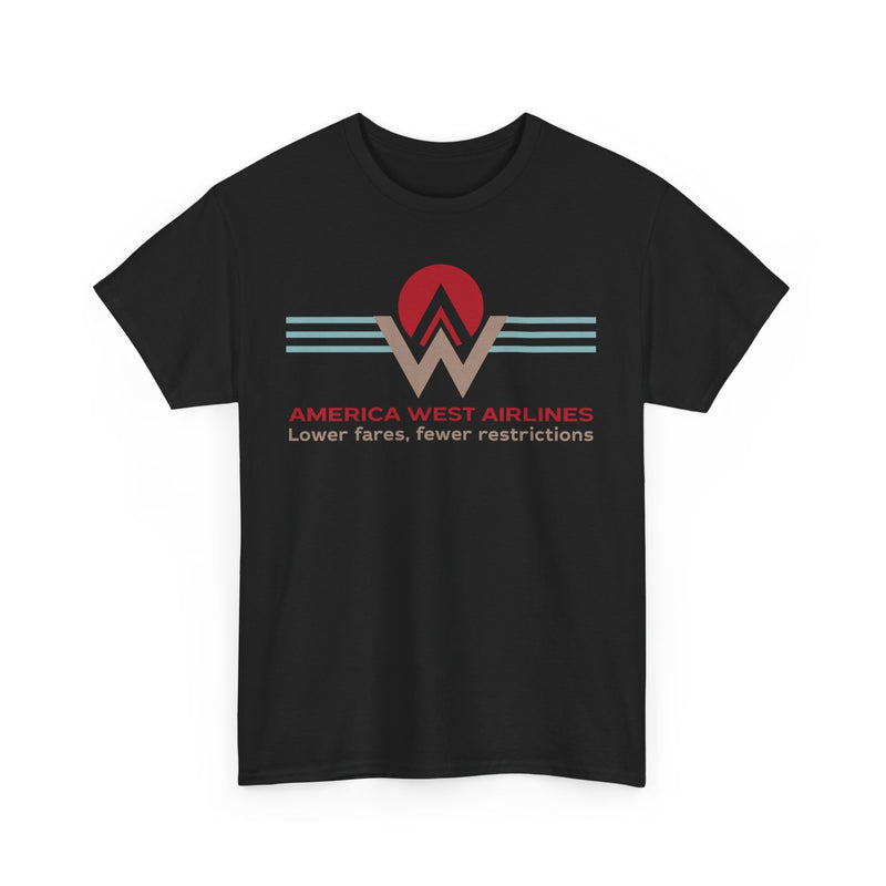 Load image into Gallery viewer, America West Airlines Mountain Sunrise Logo Lower Fares T-shirt