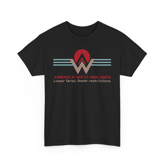 America West Airlines Mountain Sunrise Logo Lower Fares T-shirt