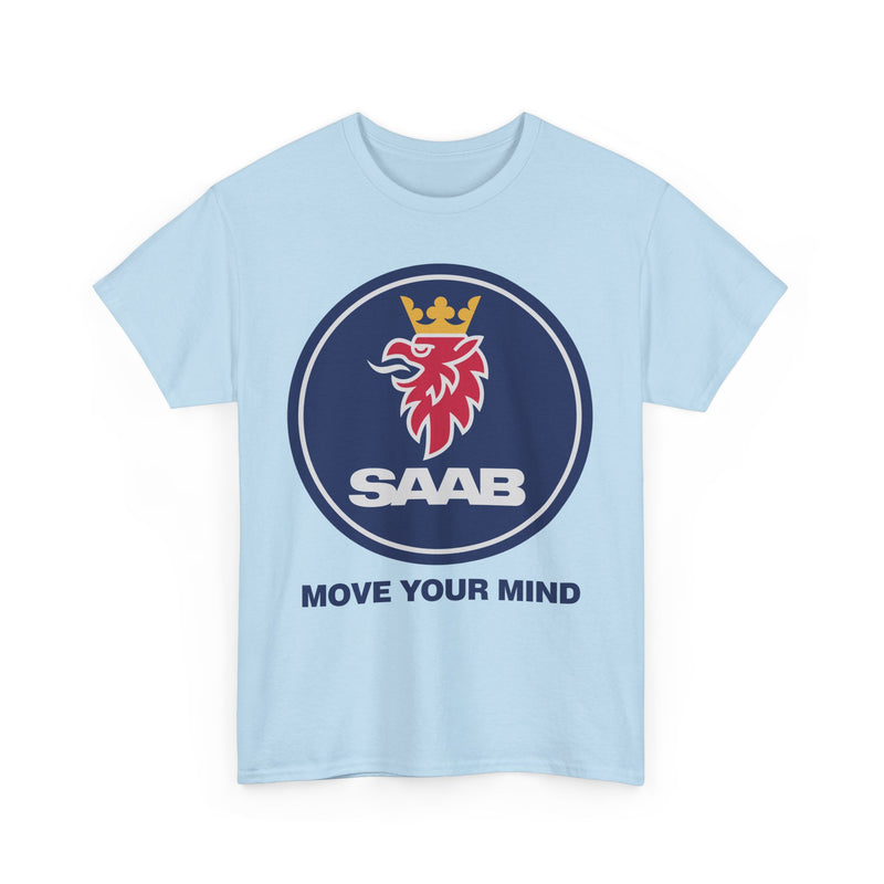 Load image into Gallery viewer, Saab Move Your Mind Crowned Griffin Blue Circle Logo T-shirt