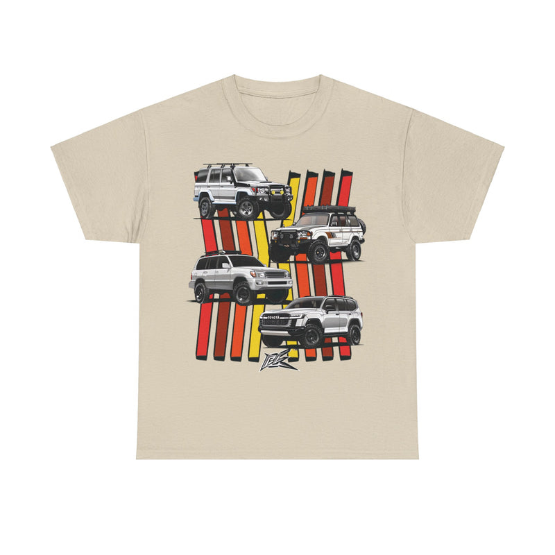 Load image into Gallery viewer, Toyota Land Cruiser Generations Retro TRD Racing Banner Car T-shirt