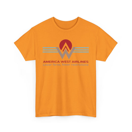 America West Airlines Mountain Sunrise Logo Lower Fares T-shirt