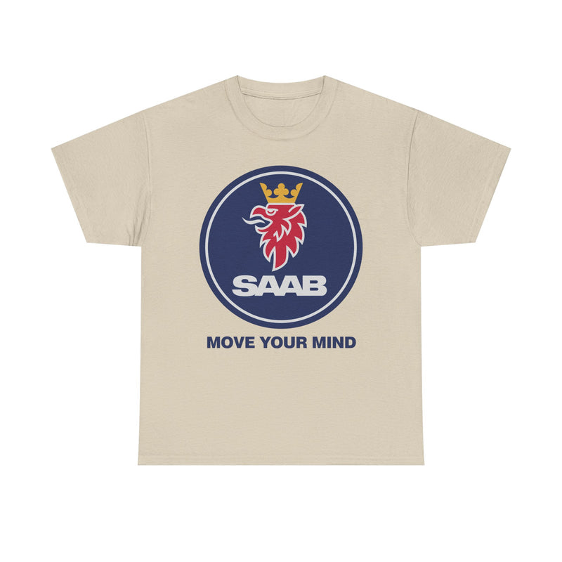 Load image into Gallery viewer, Saab Move Your Mind Crowned Griffin Blue Circle Logo T-shirt