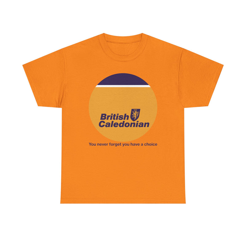 Load image into Gallery viewer, British Caledonian Yellow Circle Never Forget Choice Slogan Airline T-shirt