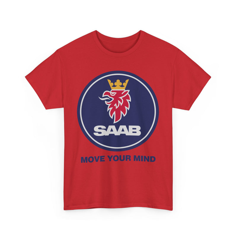 Load image into Gallery viewer, Saab Move Your Mind Crowned Griffin Blue Circle Logo T-shirt