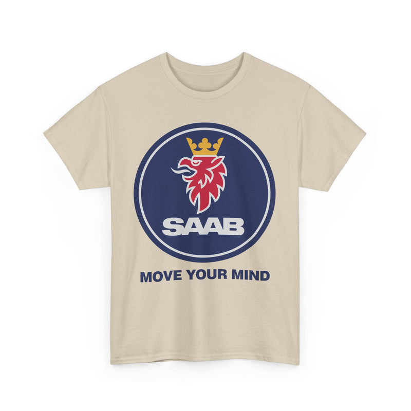 Load image into Gallery viewer, Saab Move Your Mind Crowned Griffin Blue Circle Logo T-shirt