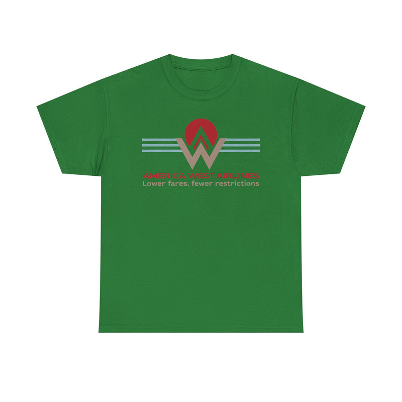 Load image into Gallery viewer, America West Airlines Mountain Sunrise Logo Lower Fares T-shirt