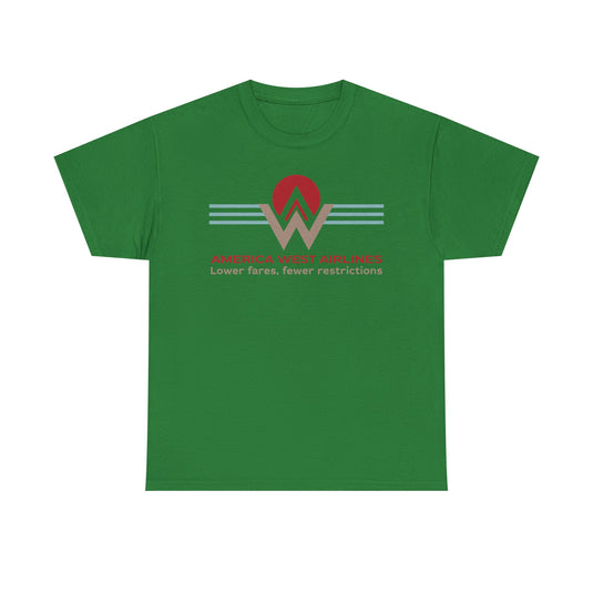 America West Airlines Mountain Sunrise Logo Lower Fares T-shirt