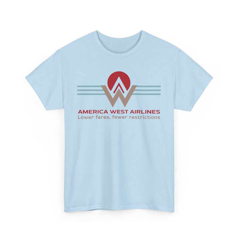 Load image into Gallery viewer, America West Airlines Mountain Sunrise Logo Lower Fares T-shirt