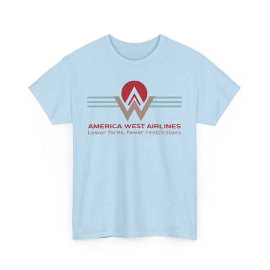 America West Airlines Mountain Sunrise Logo Lower Fares T-shirt