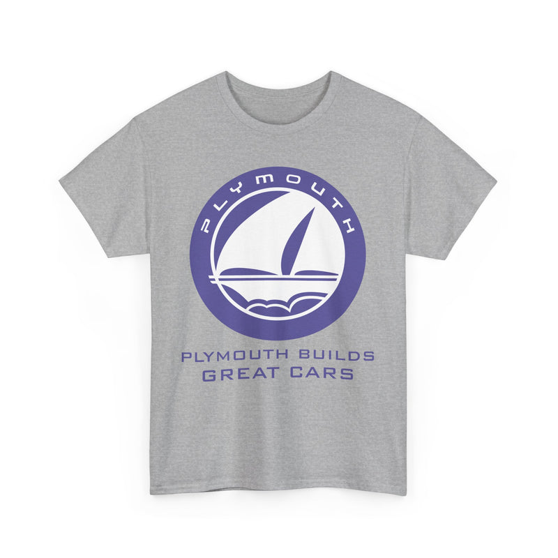 Load image into Gallery viewer, Plymouth Builds Great Cars Sailboat Purple Logo Vintage T-shirt
