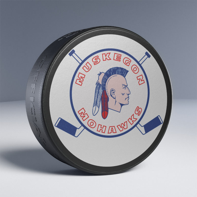 Load image into Gallery viewer, Muskegon Mohawks Logo Nostalgic Hockey Puck
