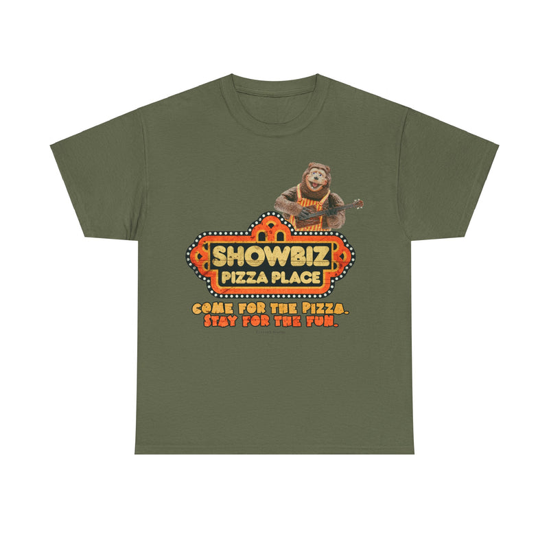 Load image into Gallery viewer, Showbiz Pizza Place Come for The Pizza Tribute T-Shirt