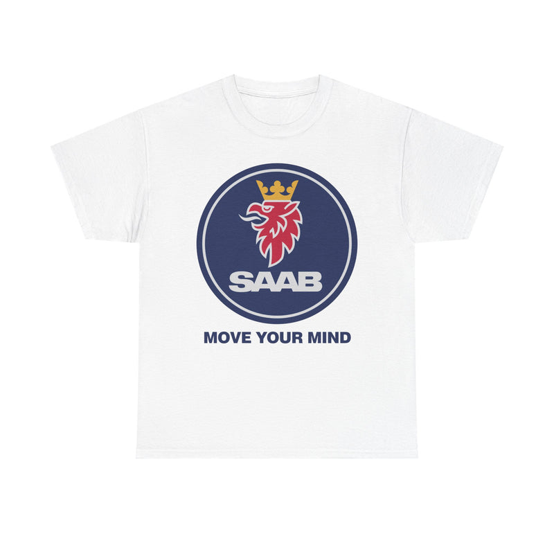 Load image into Gallery viewer, Saab Move Your Mind Crowned Griffin Blue Circle Logo T-shirt