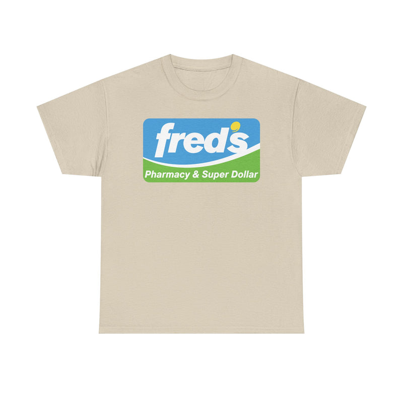 Load image into Gallery viewer, Fred's Pharmacy & Super Dollar Blue Green Retro Logo T-Shirt