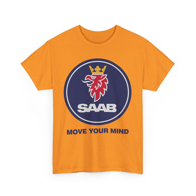 Load image into Gallery viewer, Saab Move Your Mind Crowned Griffin Blue Circle Logo T-shirt
