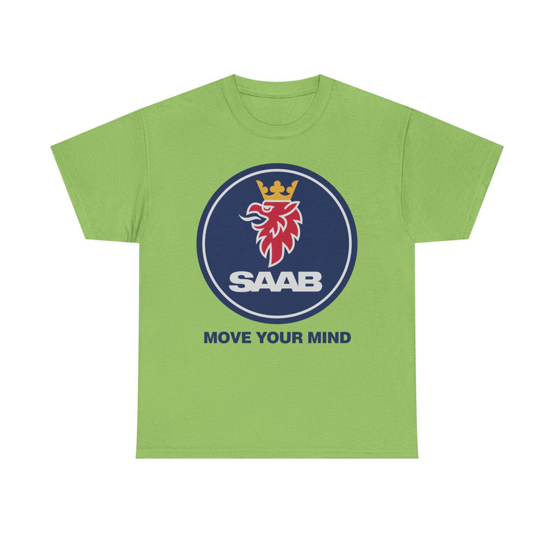 Load image into Gallery viewer, Saab Move Your Mind Crowned Griffin Blue Circle Logo T-shirt