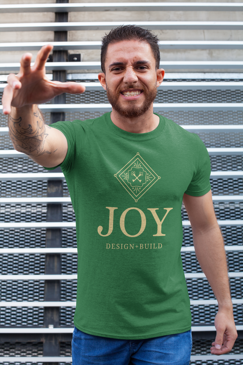 Load image into Gallery viewer, Joy Design + Build T-Shirt - Construction Industry Bankrupt Logo Tee