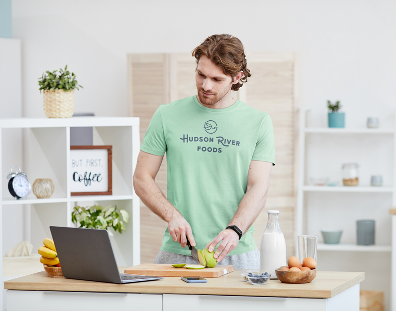 Load image into Gallery viewer, Hudson River Foods T-Shirt Defunct Food Company Bankrupt Logo Tee