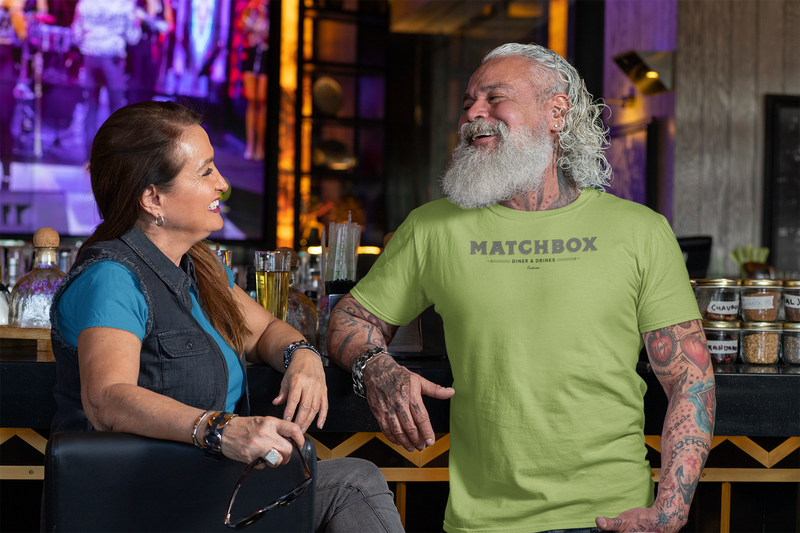 Load image into Gallery viewer, Matchbox Diner Drinks T-Shirt Defunct Restaurant Bankrupt Logo Tee