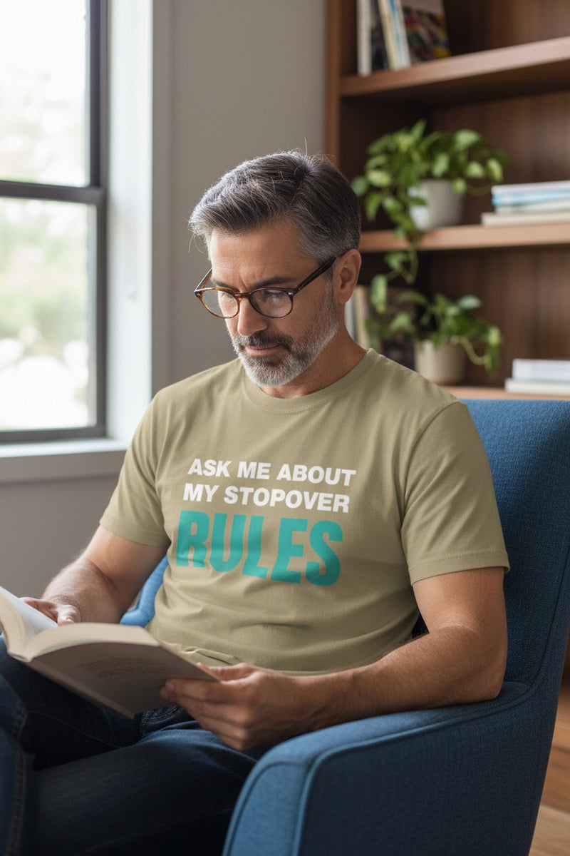 Load image into Gallery viewer, Stopover Rules Funny Credit Card Points Miles Travel Teal T-shirt