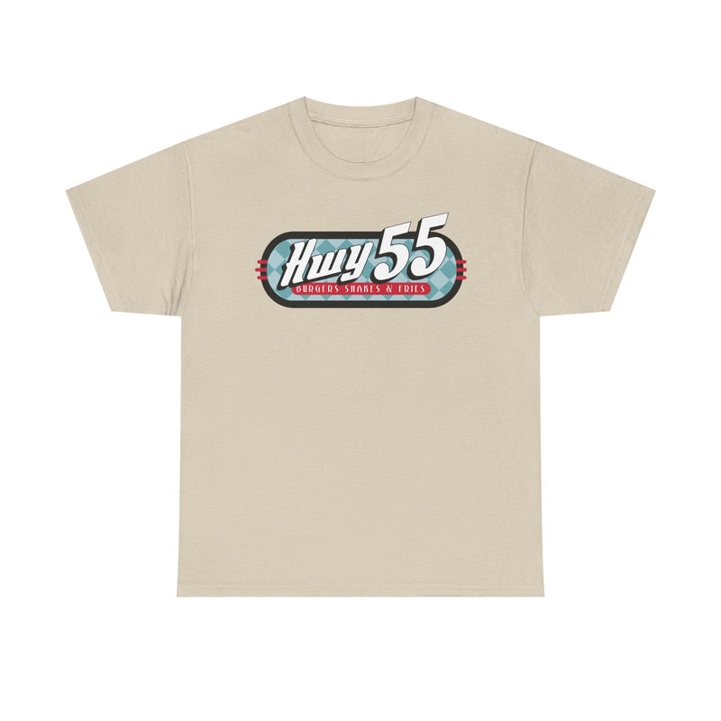 Load image into Gallery viewer, Hwy 55 Burgers Shakes Fries T-Shirt Defunct Restaurant Bankrupt Logo Tee