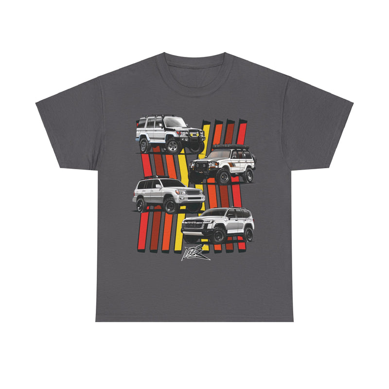 Load image into Gallery viewer, Toyota Land Cruiser Generations Retro TRD Racing Banner Car T-shirt