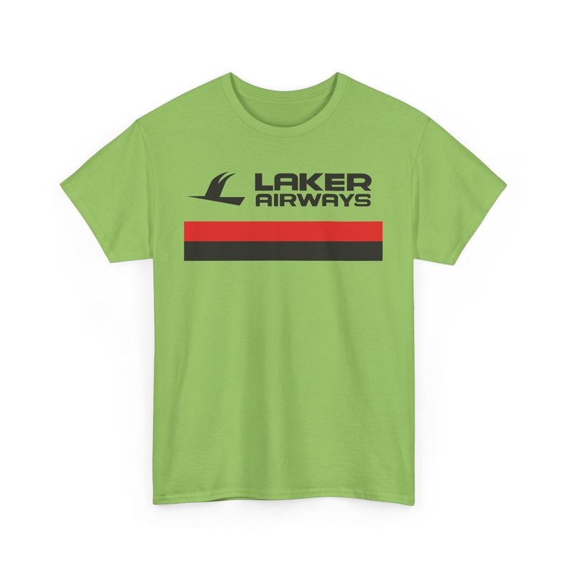 Load image into Gallery viewer, Laker Airways Vintage UK Airline Red Stripe Aviation Memorabilia T-shirt