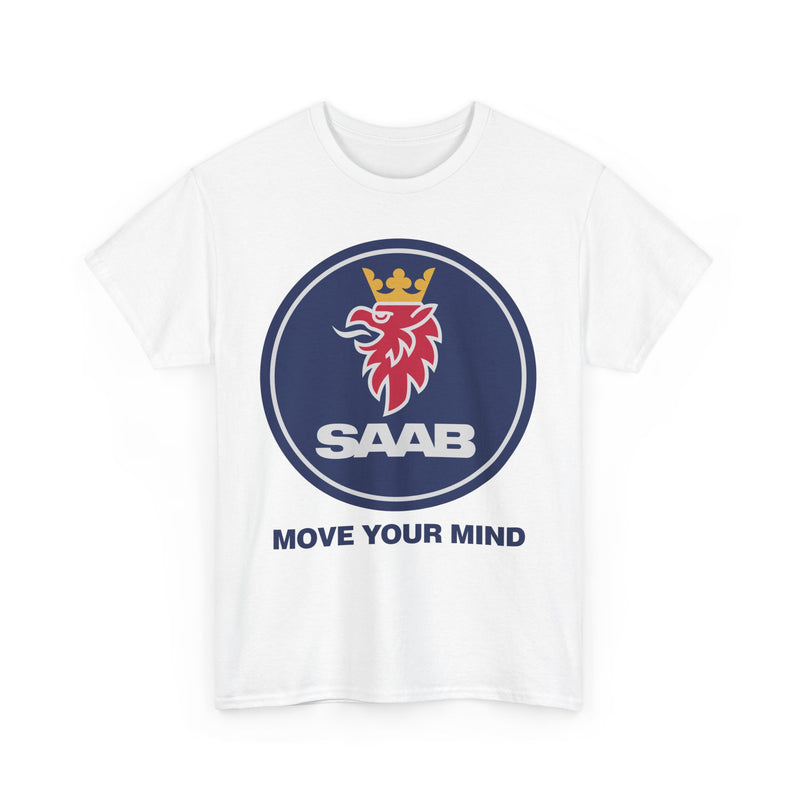 Load image into Gallery viewer, Saab Move Your Mind Crowned Griffin Blue Circle Logo T-shirt