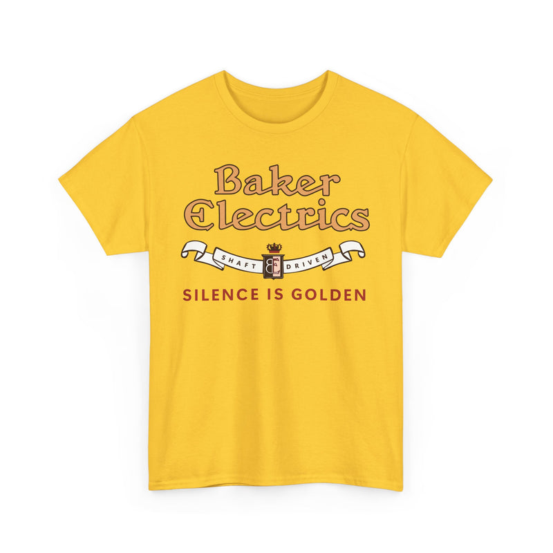Load image into Gallery viewer, Baker Electrics Shaft Driven Silence is Golden Antique Car T-shirt