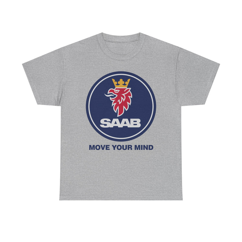 Load image into Gallery viewer, Saab Move Your Mind Crowned Griffin Blue Circle Logo T-shirt