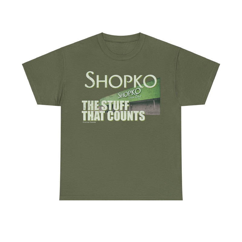 Load image into Gallery viewer, Shopko Retail Store The Stuff That Counts Green Black Nostalgic Logo T-shirt
