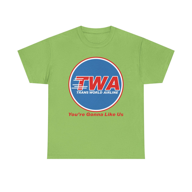 Load image into Gallery viewer, TWA Trans World Airline Classic Globe Logo Gonna Like Us T-shirt