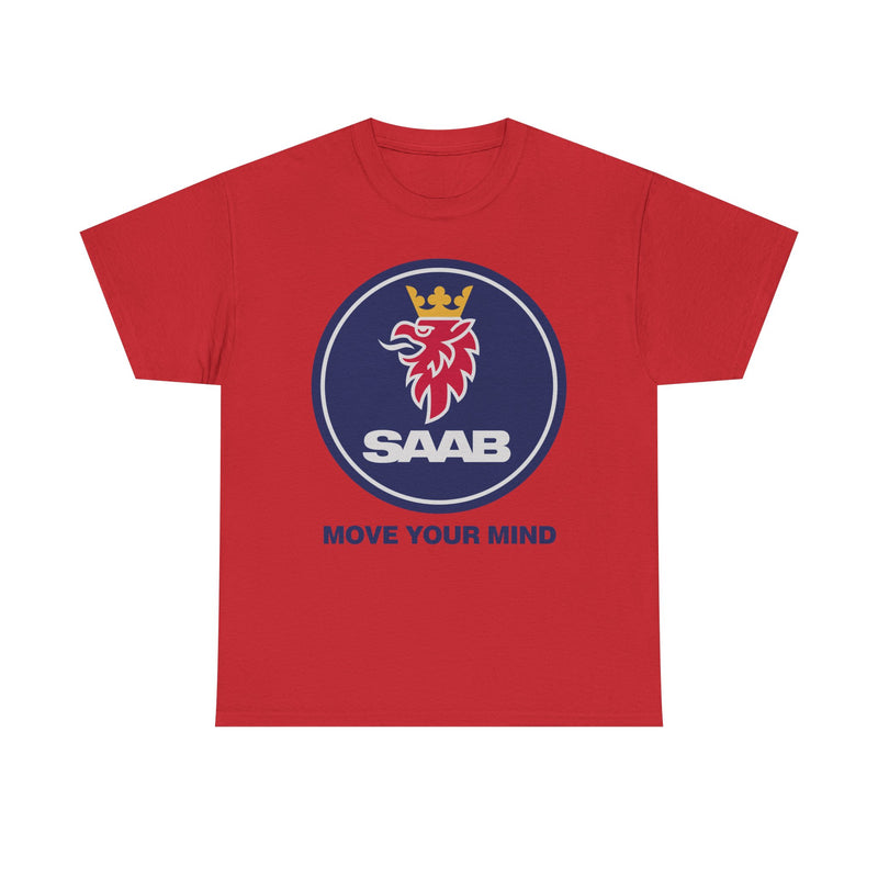 Load image into Gallery viewer, Saab Move Your Mind Crowned Griffin Blue Circle Logo T-shirt