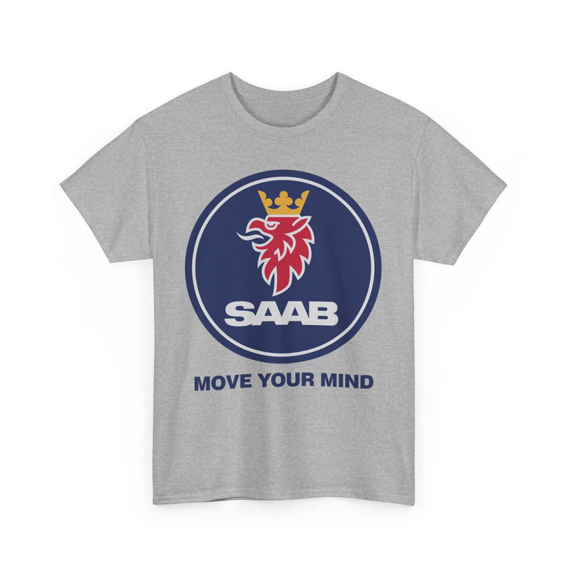 Load image into Gallery viewer, Saab Move Your Mind Crowned Griffin Blue Circle Logo T-shirt