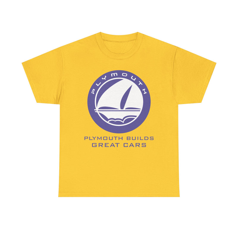 Load image into Gallery viewer, Plymouth Builds Great Cars Sailboat Purple Logo Vintage T-shirt