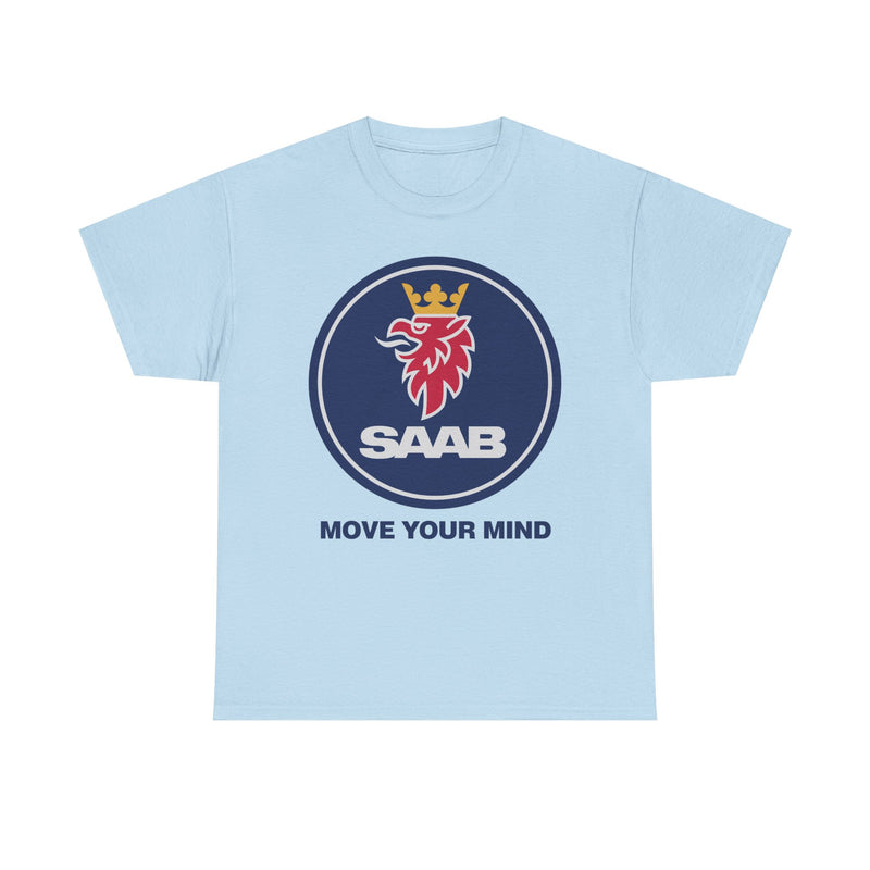 Load image into Gallery viewer, Saab Move Your Mind Crowned Griffin Blue Circle Logo T-shirt