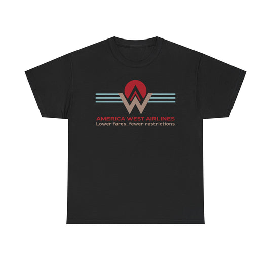 America West Airlines Mountain Sunrise Logo Lower Fares T-shirt